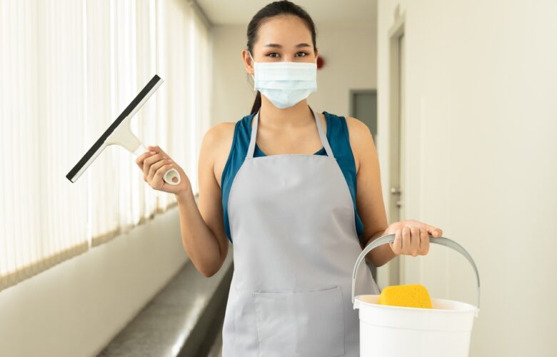 Happy,Smiling,Successful,Asian,Immigrant,Cleaning,Service,Worker,Woman,,Concept